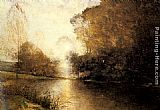 A Moonlit River Landscape with a Figure by Alfred Wahlberg